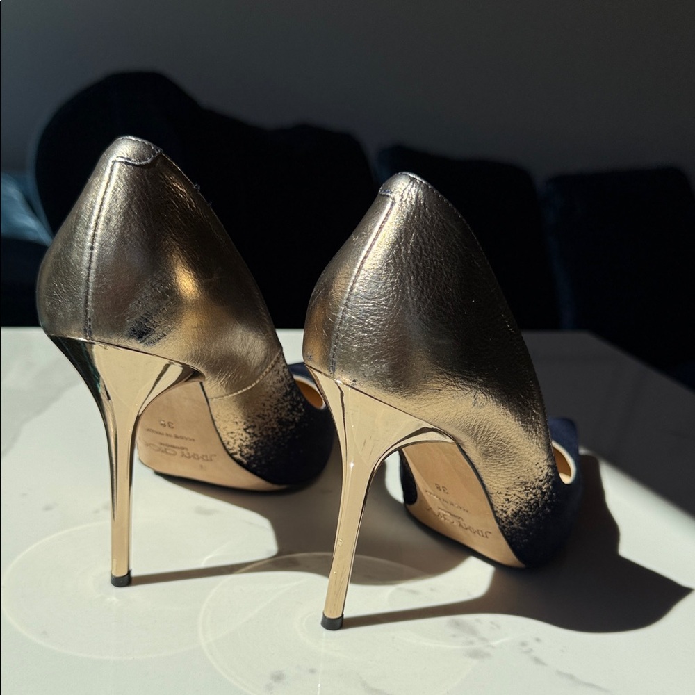 Jimmy Choo Elegant Navy and Gold Heels - Picture 6 of 9